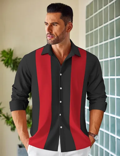 Miniatura 2 de COOFANDY Men's Vintage Bowling Shirt Casual Long Sleeve Button Down Retro Shirt