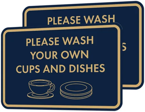 Miniatura 67 de Letrero clásico enmarcado con texto en inglés «Please Wash Your Own Cups and Dishes» (oro cepillado), pequeño