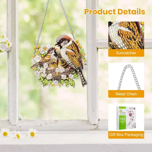 Miniatura 3 de EOBROMD Kits de arte colgante de diamantes para adultos, atrapasoles de animales de pájaros, pintura de arte de diamante, kits de diamantes