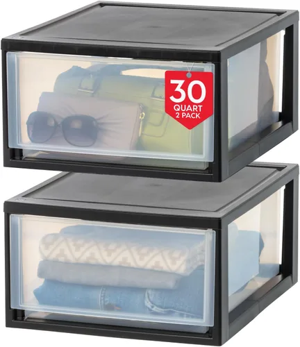 Miniatura 9 de IRIS USA - Paquete de 8 cajones de almacenamiento apilables, 6 cuartos de galón, plástico transparente para despensa, armario, escritorio, cocina