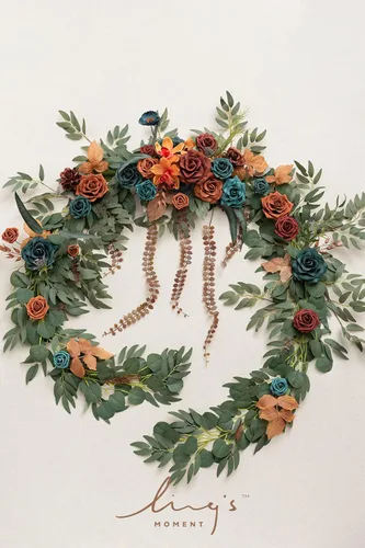 Miniatura 6 de Ling's moment Guirnalda de Flores de 9 Pies para Decoración de Telón de Fondo - Flores de Arco de Boda de Otoño, Eucalipto y Rosa, Guirnalda Floral