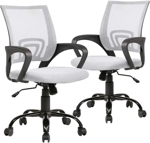 Miniatura 10 de Juego de 2 sillas ergonómicas de escritorio, sillas de oficina de malla para computadora con soporte lumbar y reposabrazos, silla de trabajo Gris
