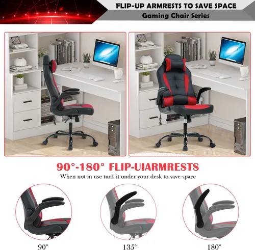 Miniatura 5 de Silla ergonómica para videojuegos, silla de escritorio de oficina con respaldo alto para computadora, con soporte lumbar, ajustable, giratoria, Rojo
