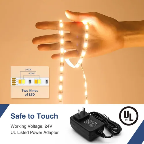 Miniatura 4 de Tira de luces LED blancas de 82 pies, 24 V, regulable, 3000 K-6000 K, cinta LED con control remoto, cinta LED flexible 2835 para cocina, debajo