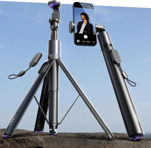 LISEN [0.01s-abierto] Trípode de teléfono para iPhone, trípode para selfie stick de 67 pulgadas con control remoto, soporte de trípode extensible