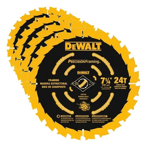 Miniatura 4 de DEWALT Hoja de sierra circular, 7 1/4 pulgadas, 24 dientes, encuadre (DW3599B10)