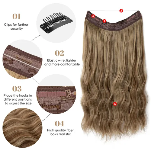 Miniatura 7 de SARLA Extensión de Cabello con Alambre Invisible con 3 Clips Pieza de Cabello Sintética Corta de Ondas de Playa Diadema Transparente Ajustable
