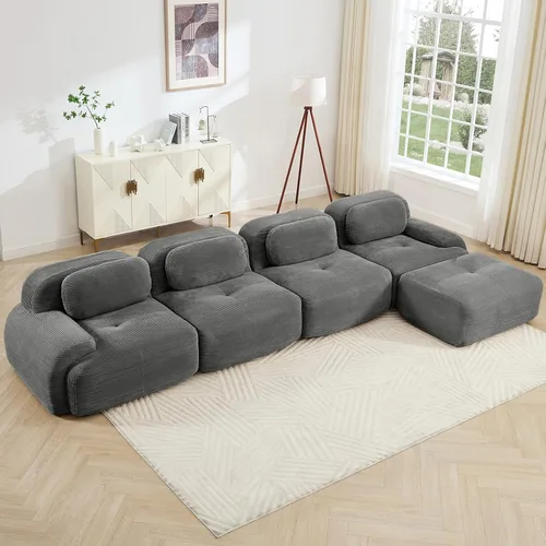 Miniatura 10 de Juego de sofás seccionales sin hueso de 117 pulgadas para sala de estar, modular en forma de L y sofá de 3 plazas con asiento profundo, almohadas