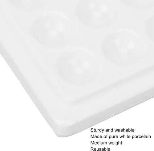Miniatura 5 de Paleta de pintura de porcelana, suave y reutilizable de 12 pocillos, paleta de pintura de acuarela de color blanco puro con cubierta para artistas