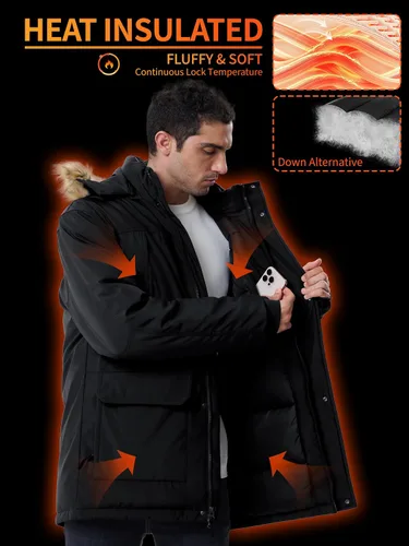 Miniatura 4 de Abrigos de invierno para hombre, chaquetas de invierno, impermeables, gruesas, cálidas, aisladas, parka, larga, con capucha