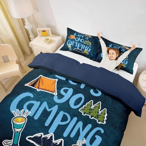 Miniatura 3 de Happy Camping - Juego de funda de edredón tamaño Queen, con temática de caravana de dibujos animados, estilo rústico, estilo granja, juego de ropa