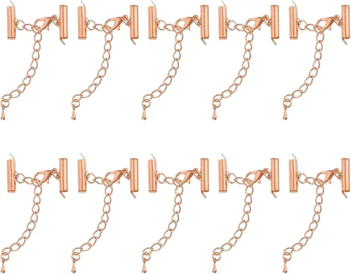 Miniatura 59 de uxcell 10 juegos de cierres deslizantes con cierres de pinza de langosta y cadena de extensión, extremos de cable deslizante de tubo de 0.394 Dorado