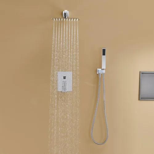 Miniatura 4 de Juego de combinación de ducha de lluvia de 10 pulgadas con llave de montaje en pared cromada, juego de grifos de baño con cabezal de ducha de lluvia