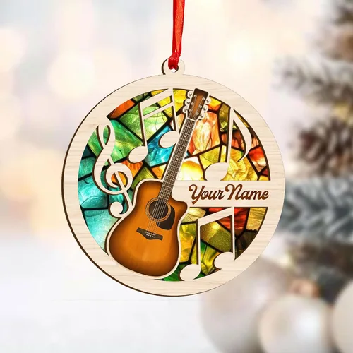 Miniatura 20 de MoonArt Adorno personalizado de guitarra de piano, nota musical de piano, adorno con forma de madera acrílica, regalo para amantes de la guitarra