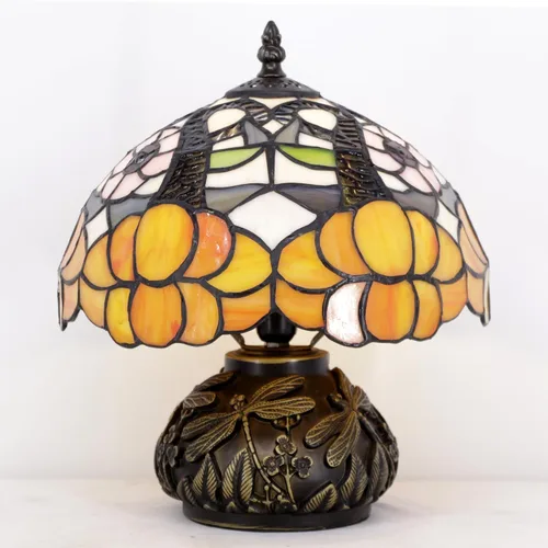 Miniatura 9 de Lámpara de mesa pequeña Tiffany estilo flores naranjas lámpara de escritorio de 10 x 11.5 pulgadas con forma de hongo para oficina, hogar, sala