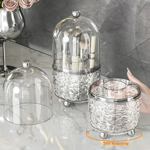Miniatura 3 de CHIRISEN Soporte giratorio para brochas de maquillaje 360 grados con tapa, a prueba de polvo, para encimera de baño, organizador de herramientas