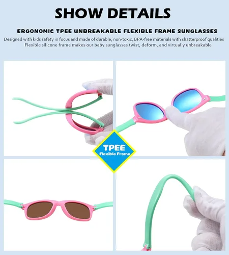 Miniatura 11 de Lentes de sol polarizados para niños y niñas, marco flexible irrompible TPEE con protección UV400 de 3 a 8 años
