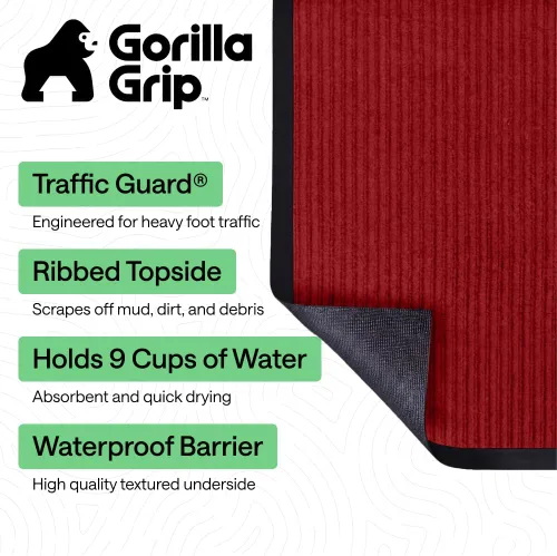 Miniatura 11 de GORILLA GRIP Tapete impermeable para puerta de protección de tráfico, 35 x 23 pulgadas, tapetes de entrada resistentes, tapetes comerciales con Negro