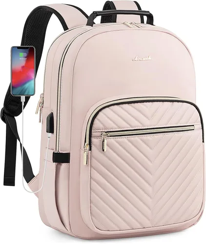 Miniatura 20 de LOVEVOOK Mochila para laptop para mujer, elegante mochila acolchada para viajes de negocios, trabajo, bolsa para computadora, con puerto USB
