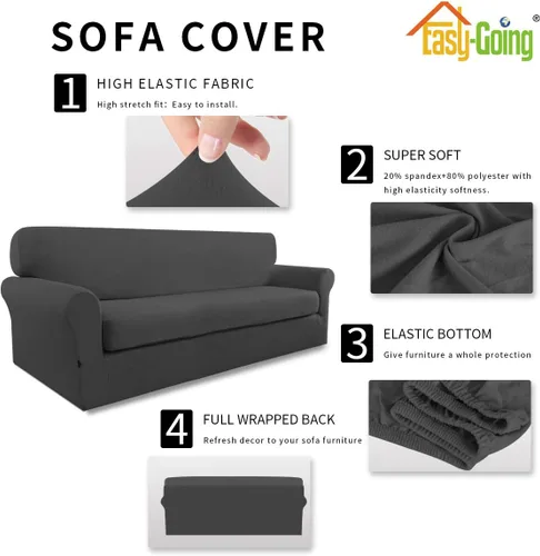 Miniatura 4 de Easy-Going - Funda elástica de microfibra de 2 piezas para sofá, funda suave de elastano, lavable, parte inferior elástica, protector para muebles