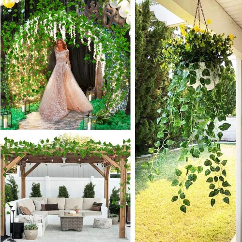Miniatura 5 de Guirnalda de vides artificiales de 84 pies, hojas colgantes falsas, plantas de follaje sintético para bodas, fiestas, jardín, hogar, cocina