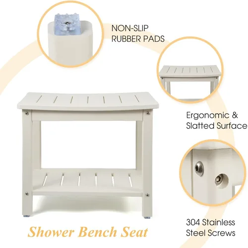 Miniatura 4 de Apolimi Banco de ducha HDPE, taburete de ducha con estante de almacenamiento, taburete de spa de 2 niveles para ducha interior, asiento de ducha