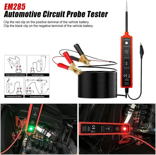 Miniatura 2 de Probador de circuito de potencia automotriz con cable de prueba de 16 pies, probador de luz LED de 6 a 24 V CC, probador de fusibles, bolígrafo