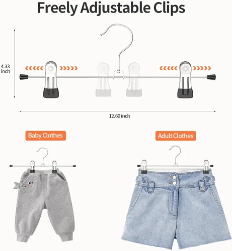 Miniatura 4 de Perchas para pantalones, paquete de 12 perchas de falda con clips, clip de metal para pantalones cortos de alta resistencia, ultra delgado, ahorro