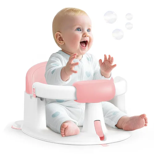 Miniatura 8 de Asiento de Baño para Bebé Bañera para Bebé - con Ventosas Fuertes y Soporte Envolvente de 360° - Liberación Fácil, Cojín Antideslizante, Gris