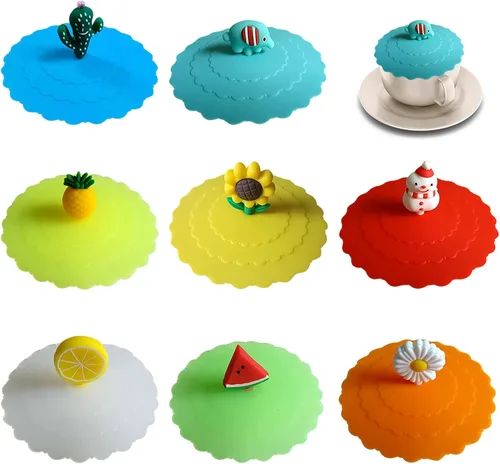 8 tapas de silicona para tazas, cubiertas coloridas antipolvo, lindas tapas reutilizables para tazas, tazas, vasos de cerveza, universales, SCC-1