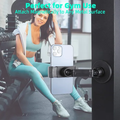 Miniatura 2 de Soporte magnético para teléfono de gimnasio, se fija a una superficie de metal, giratorio de 360°, soporte de teléfono magnético resistente