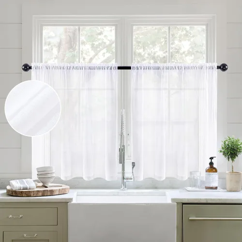 Miniatura 30 de MIULEE Cortinas semitransparentes 24 pulgadas de largo 2 paneles para ventana de cocina sobre el fregadero, cortinas cortas pequeñas de café
