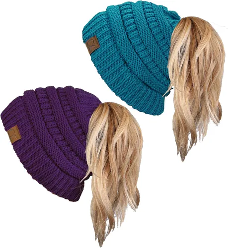 Miniatura 15 de Funky Junque Gorro para mujer con diseño de moño desordenado, color liso y acanalado