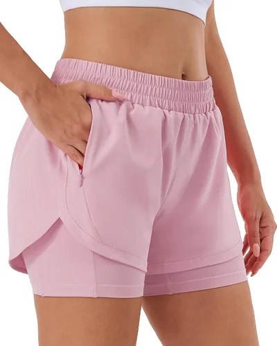 Miniatura 16 de Stelle Pantalones cortos de correr 2 en 1 para mujer, pantalones cortos deportivos de cintura alta, pantalones cortos de entrenamiento con forro