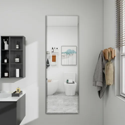 Miniatura 10 de Espejo de longitud completa para colgar en la puerta, 51x16 pulgadas de longitud completa, espejo colgante sin marco biselado, para dormitorio