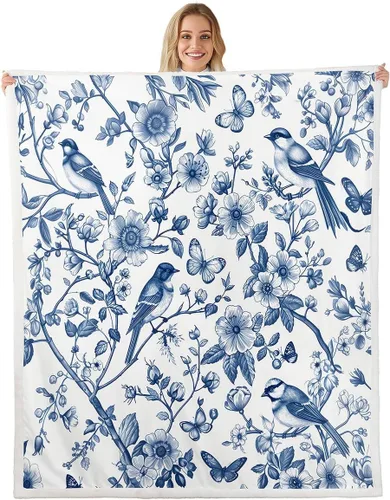 Miniatura 13 de Manfei Rustic Floral Flannel Fleece Throw Blanket 40"x50" Blooming Flowers Fuzzy Blanket for Sofa Couch Retro Plant Farmhouse All Season Bed Dark