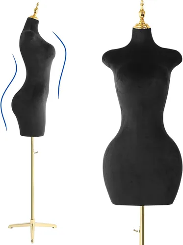 Maniquí femenino de velour negro, con soporte de trípode ajustable en altura, para ropa y joyería, forma de vestido y exhibición de joyería