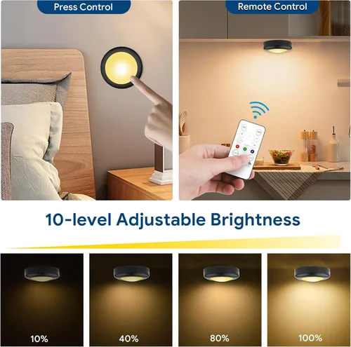 Miniatura 3 de Yiliaw - Paquete de 6 luces LED de disco con control remoto, 16 colores cambiables, iluminación LED debajo del gabinete, luces operadas por Negro