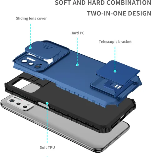 Miniatura 9 de Asuwish Funda de teléfono para Xiaomi Redmi Note 10 5G con protector de pantalla de vidrio templado y cubierta de cámara deslizante Soporte Soporte
