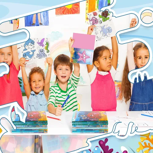 Miniatura 7 de Jutom 24 mini libros para colorear del océano a granel para niños y adultos bajo el mar, recuerdos de fiesta, manualidades, mini libro para colorear
