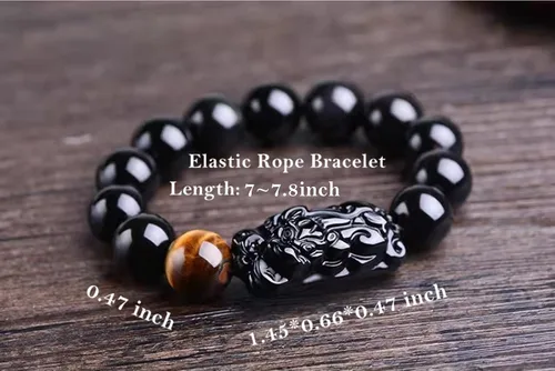 Miniatura 30 de Pulsera de obsidiana negra, pulsera de obsidiana negra Feng Shui para mujeres y hombres, pulsera elástica de obsidiana con piedra de ojo de tigre