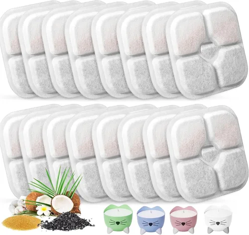 Miniatura 8 de Filtros de repuesto para fuente de agua para gatos aptos para fuente de 2.5 L con patrón de bigotes, filtro de fuente de agua de triple acción