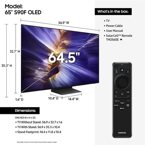 Miniatura 3 de Samsung QN65S90FAFXZA 65 Inch 4K OLED Smart TV with a HW-B750F B Series Soundbar 5.1 Ch and Subwoofer (2025)