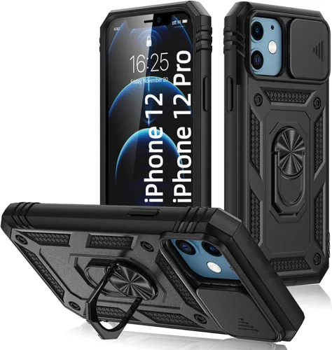 Miniatura 30 de Korecase Funda de protección para iPhone 12 Pro Max Kickstand con cubierta para lente de cámara, deslizante, grado militar, resistente, de doble Rosa