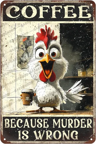 Miniatura 37 de Cartel de café con texto en inglés «Because Murder Is Wrong», póster metálico de 16 x 12 pulgadas CAFÉ CAT 3