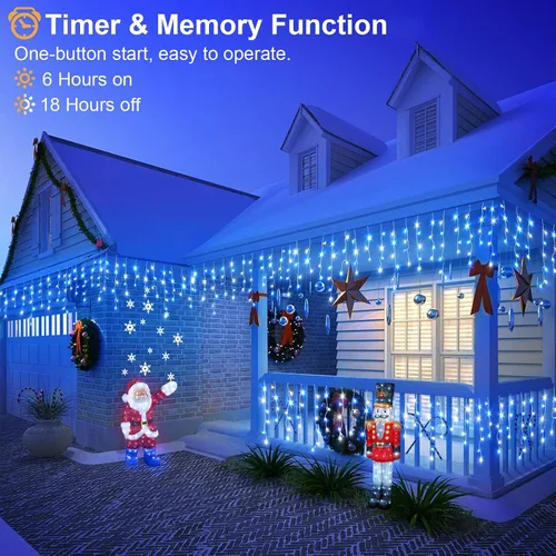 Miniatura 4 de Luces de Navidad de carámbano para exteriores, 66 pies, 640 luces LED de Navidad azules y blancas, 8 modos con 120 gotas, luz de carámbano