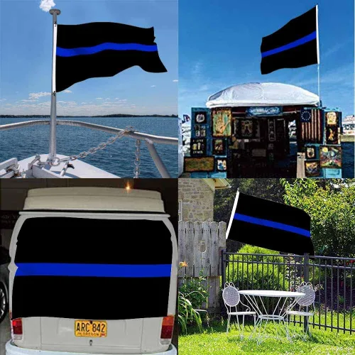 Miniatura 5 de Swono Bandera delgada de línea azul de 3 x 5 pies, bandera de policía simple de doble cara con ojales de latón Colorname-32