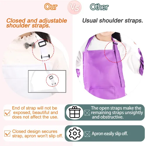 Miniatura 3 de BIGHAS Juego de delantal de chef para niños y niñas, correa ajustable para el cuello, cierre de gancho y bucle, diseño de cintura para hornear Blanco