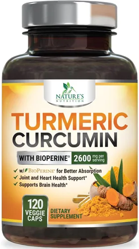 Suplemento de curcumina de cúrcuma de 2600 mg – 95% curcuminoides con cúrcuma orgánica y extracto de pimienta negra BioPerine para una mejor