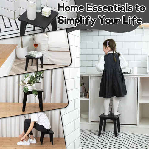 Miniatura 5 de StrongTek Taburete de bambú para niños y adultos, material natural, taburete corto resistente y versátil para baño, cocina, dormitorio, taburete
